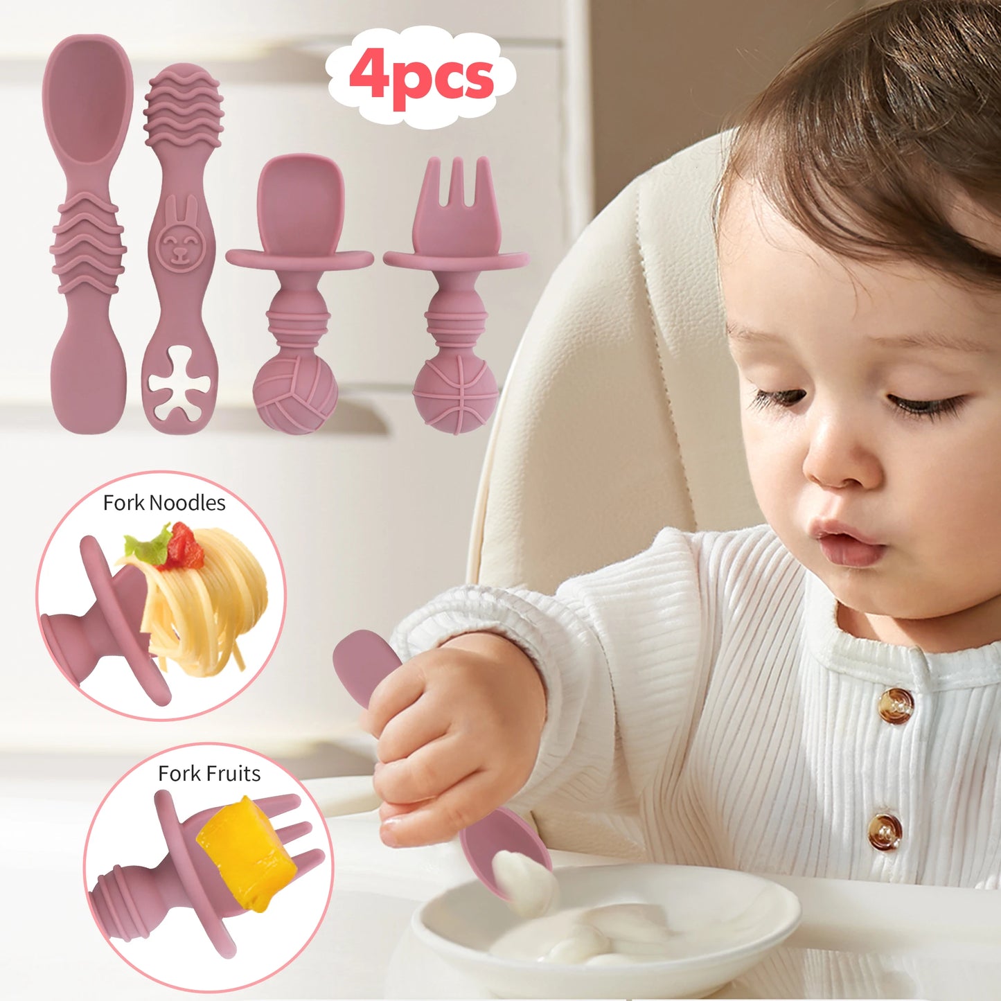 BPA-Free Silicone Baby Utensil Set for Toddler Self-Feeding