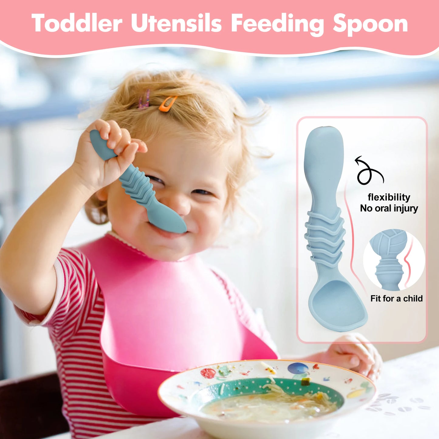 BPA-Free Silicone Baby Utensil Set for Toddler Self-Feeding