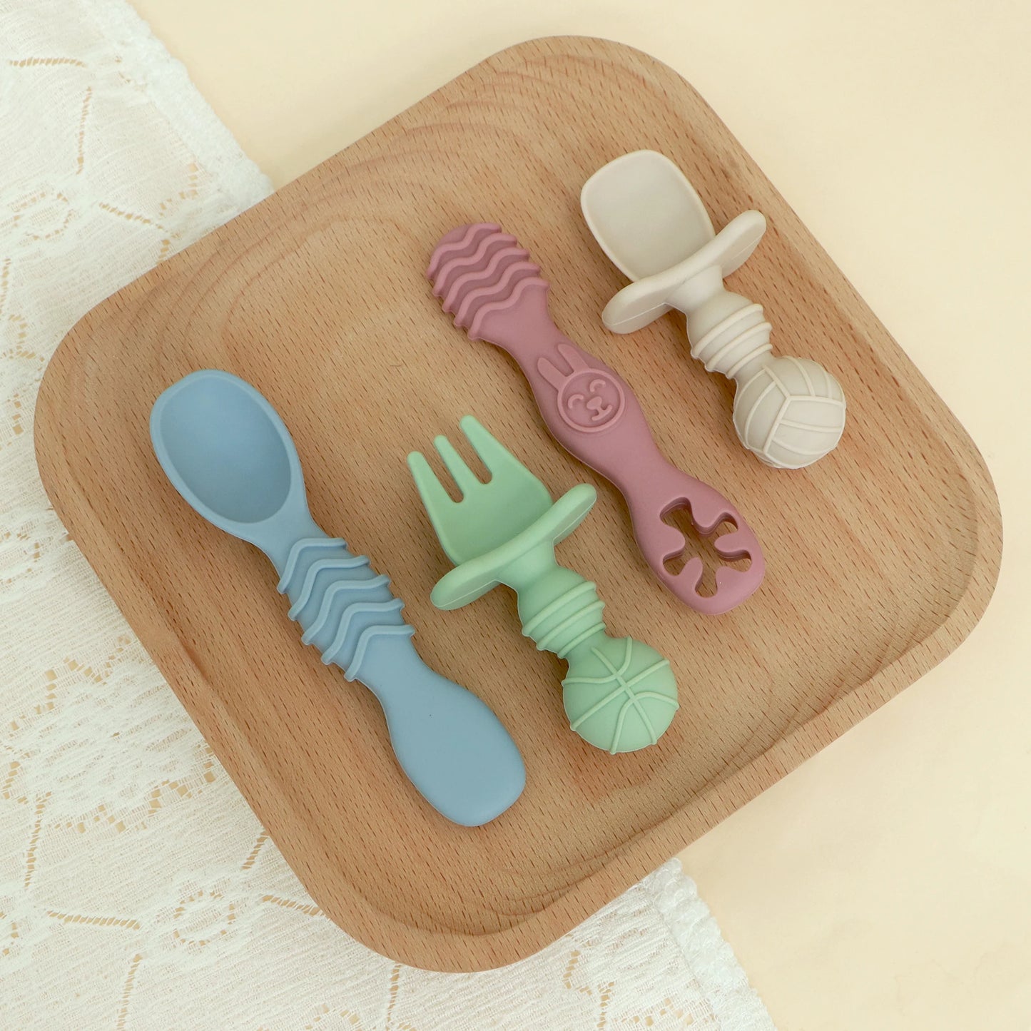 BPA-Free Silicone Baby Utensil Set for Toddler Self-Feeding
