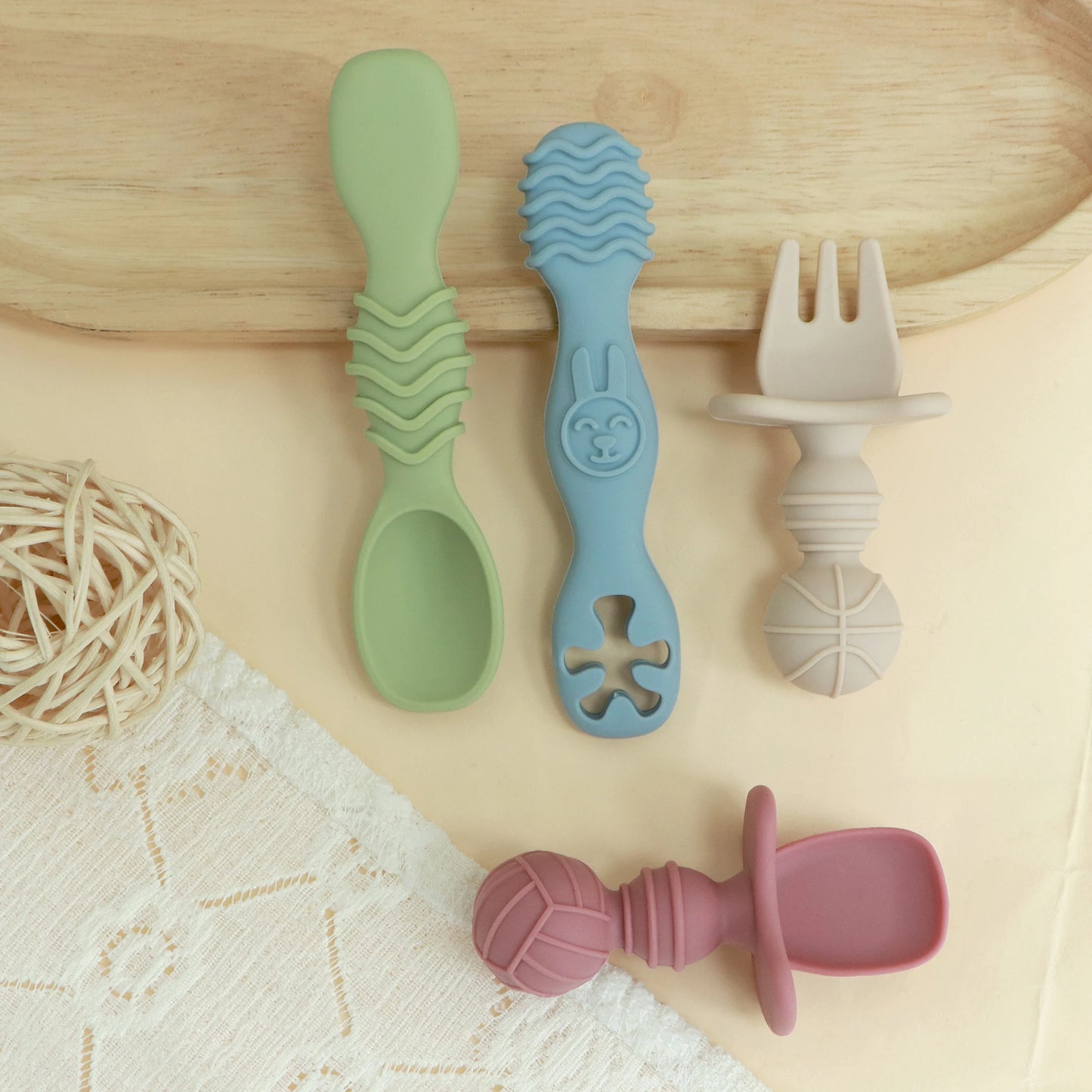 BPA-Free Silicone Baby Utensil Set for Toddler Self-Feeding