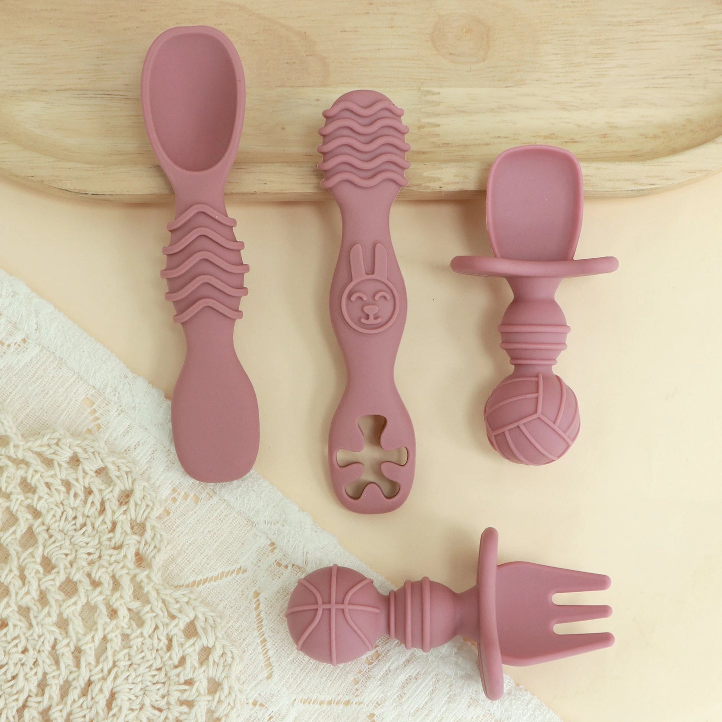 BPA-Free Silicone Baby Utensil Set for Toddler Self-Feeding
