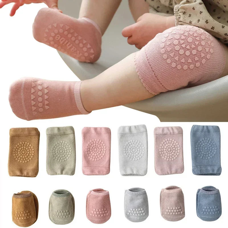 Soft Cotton Baby Crawling Knee Pads with Non-Slip Socks