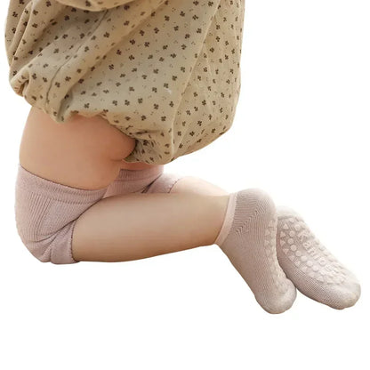 Soft Cotton Baby Crawling Knee Pads with Non-Slip Socks